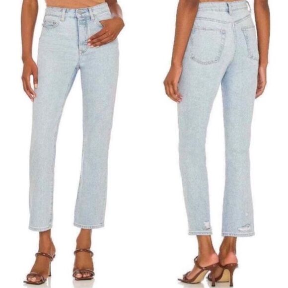 Lovers + Friends Reece High‑Rise Slim Straight Palms Jeans Light Wash Denim 28 - Picture 1 of 13